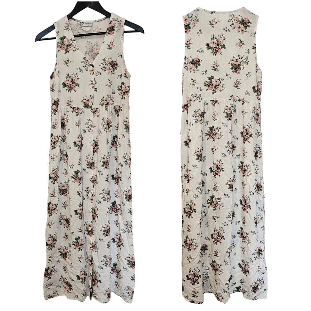 JM Collection Pink and White Sleeveless Scoop Neck Maxi Sundress